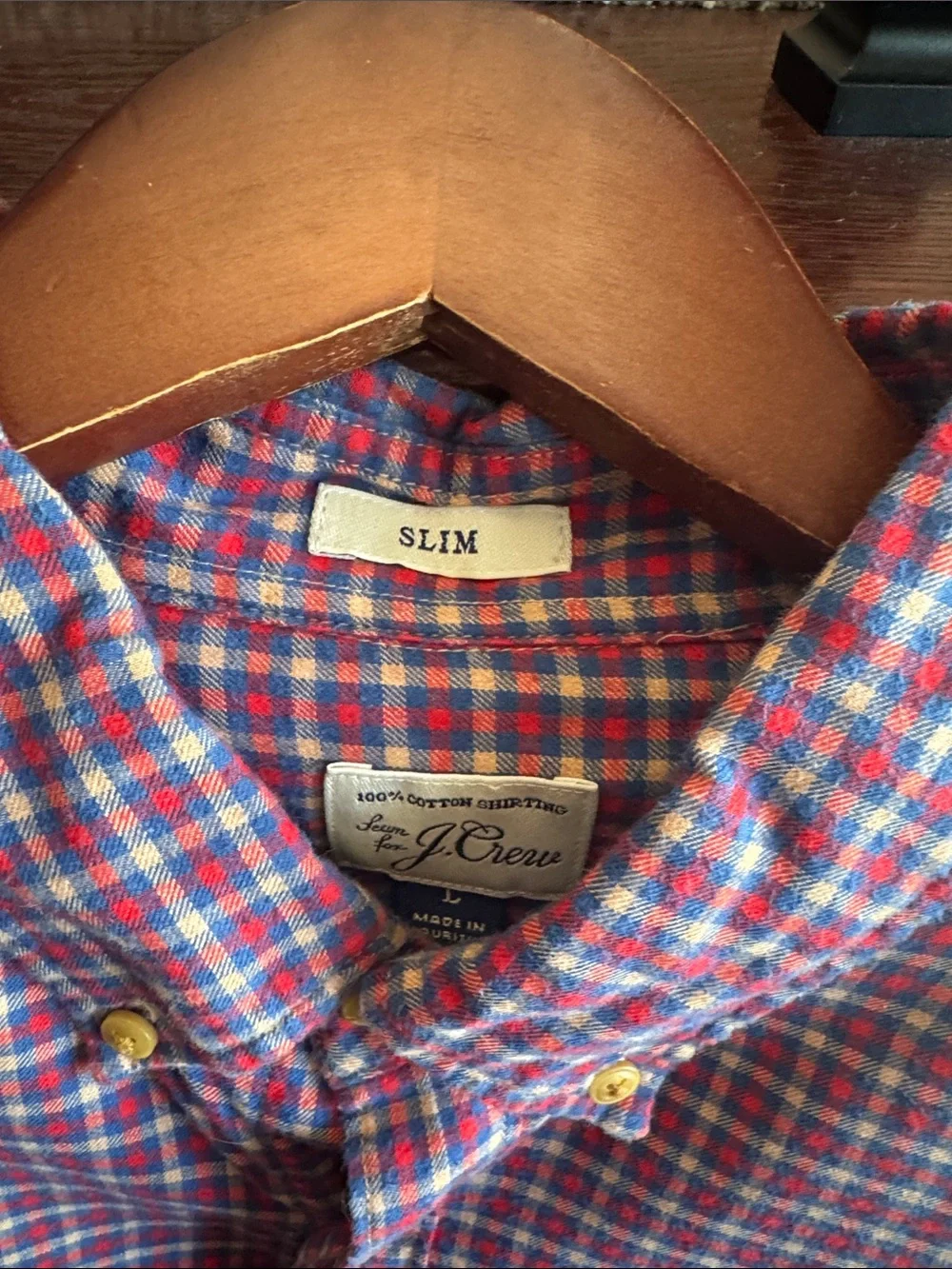J. Crew Men’s Size Large Slim Red White and Blue Flannel Plaid Button-Down Shirt